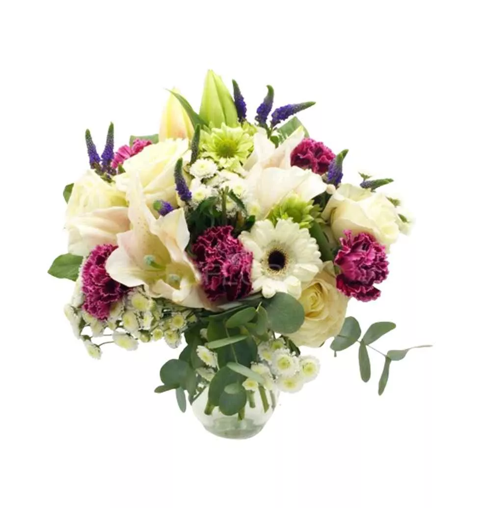 Arrangement Of Lilies And Roses