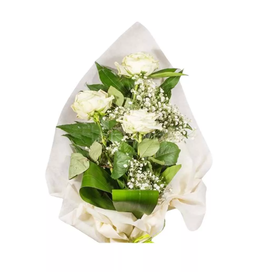 All White Roses And Greenery