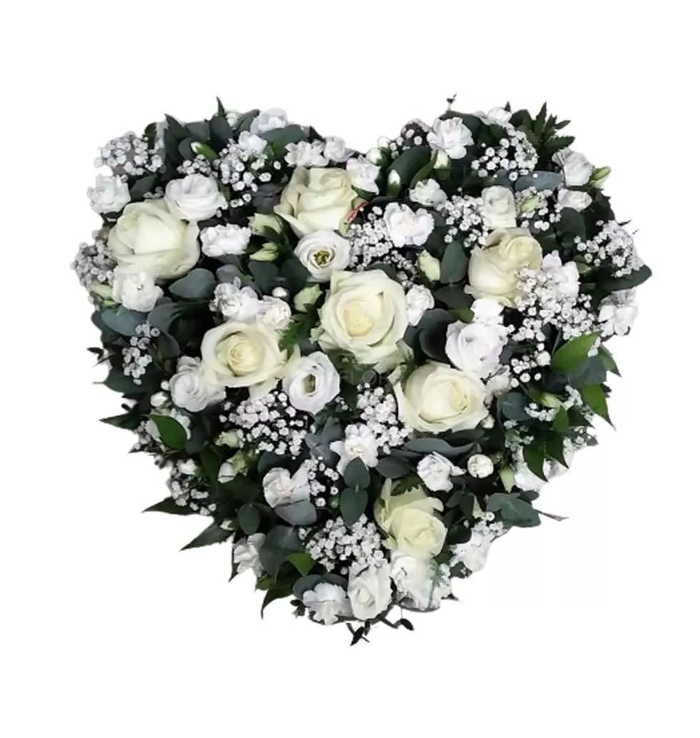 Sympathy Heart Shaped White Fowers