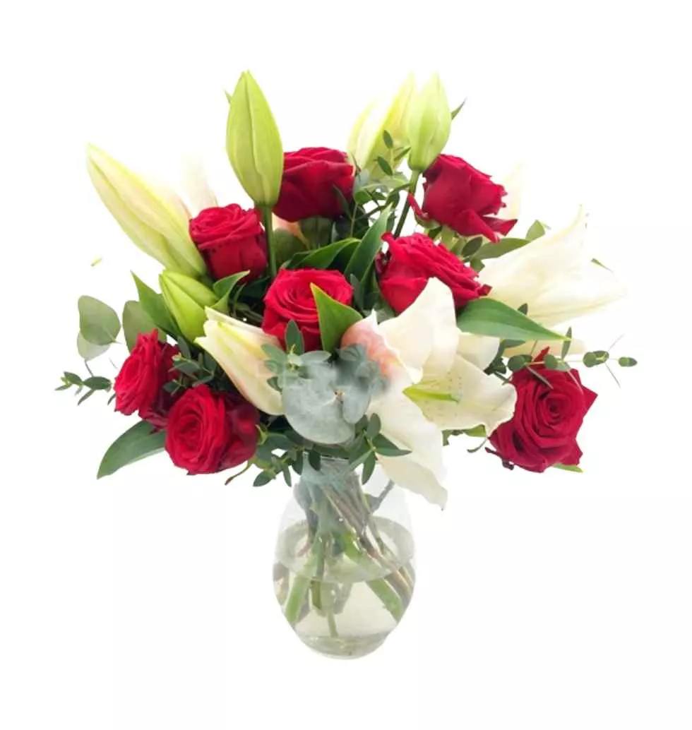 Red Roses With White Lilies