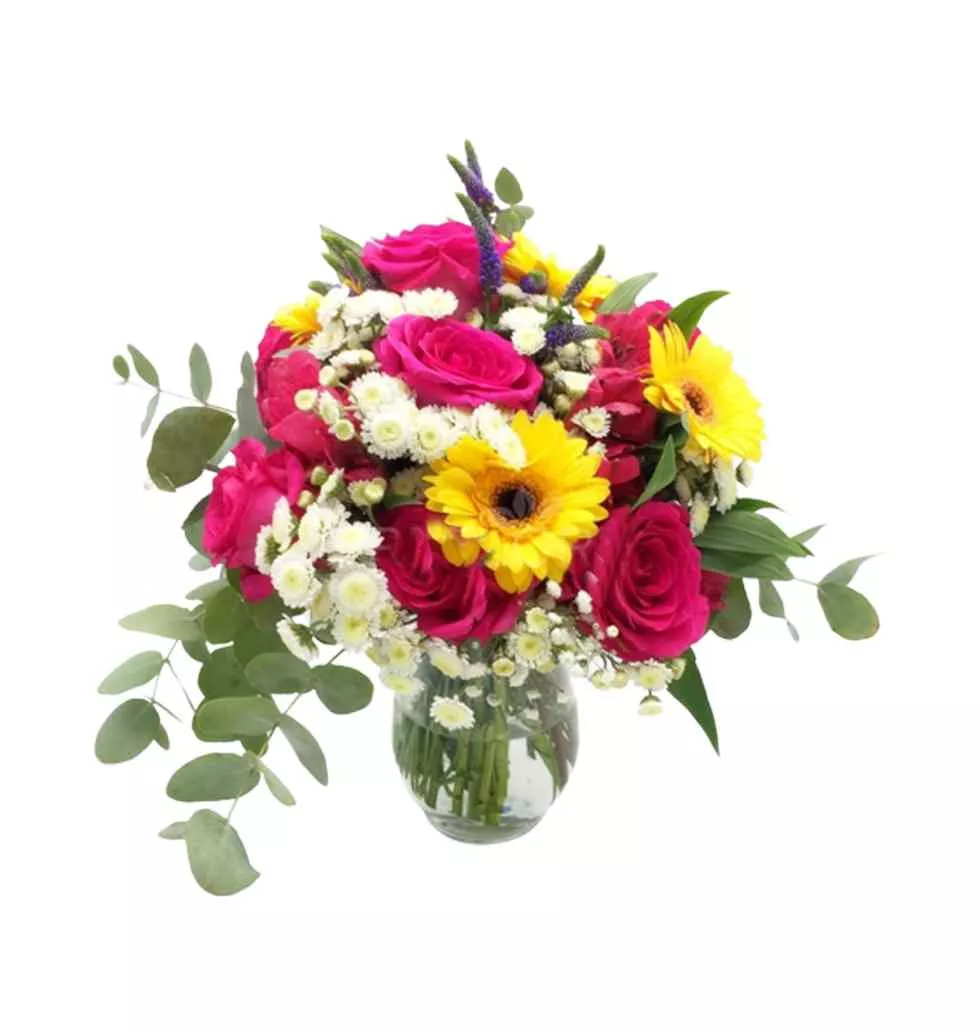 Basket Of Rose And Gerberas