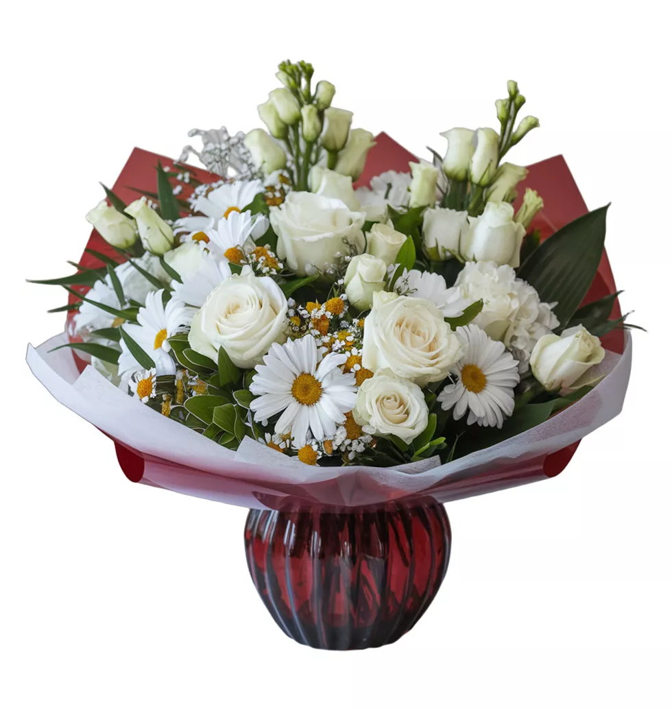 Captivating White Flowers Vase Arrangement