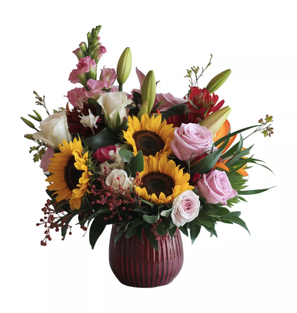 Fresh Mixed Flowers Vase Arrangement